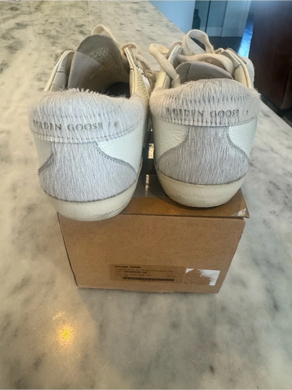 Golden Goose Women’s White Leather Sneakers with Gray Star Accent 37